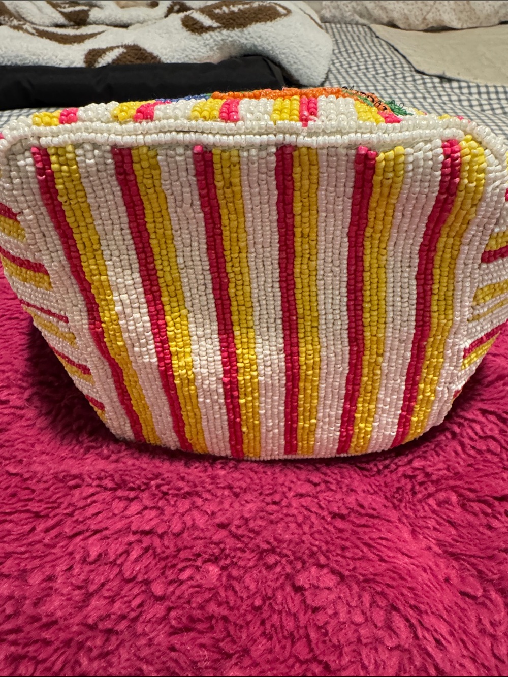 Hand-Beaded Tropical Fruit Tote in Green and Multicolor - Picture 3 of 9